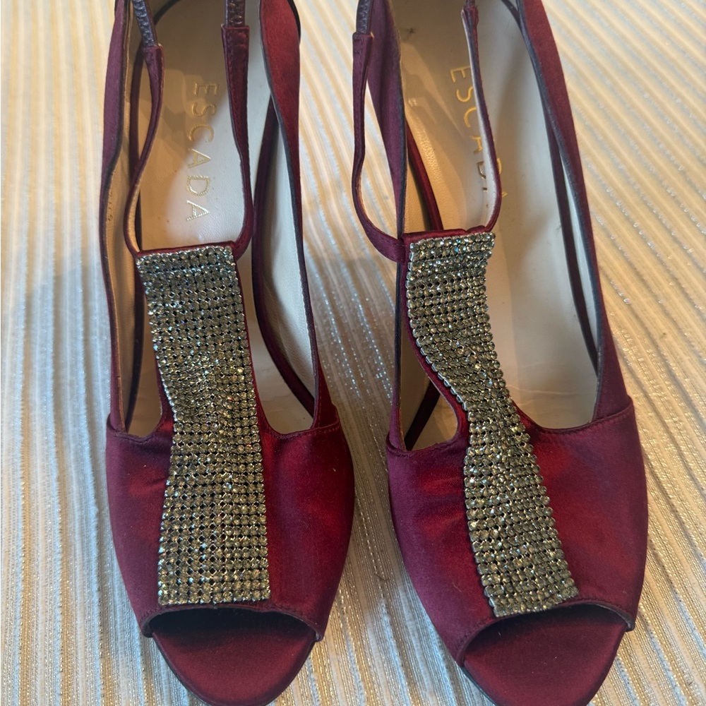 Escada Red Heels with Sparkling Embellishments